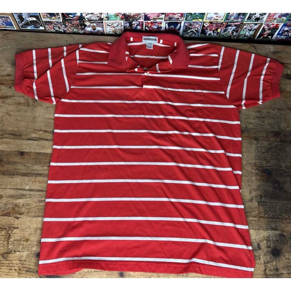 Vintage Mcgregor Polo Golf Shirt Red White Striped 80s Mens Large Casual Button